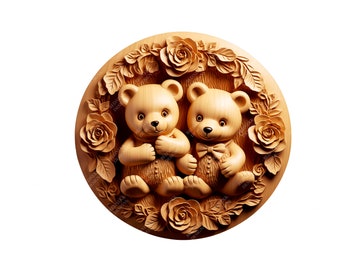 3D Illusion Tebby Bears | Laser Engraving File PNG | Lightburn File | Teddy 13 Valentine
