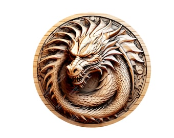 Drago illusione 3D / File incisione laser PNG / File Lightburn / Drago 03