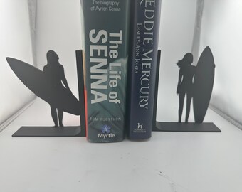 Bookends, Female Surfer / Pair or single bookend, available in a range of colours. Silhouette