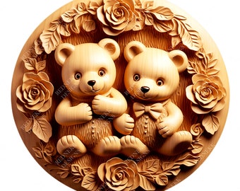 3D Illusion Tebby Bears | Laser Engraving File PNG | Lightburn File | Teddy 18 Valentine