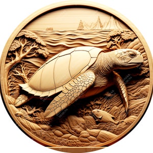 3D Illusion Sea Turtle | Laser Engraving File PNG | Lightburn File | Sea Turtle 10