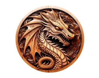 Drago illusione 3D / File incisione laser PNG / File Lightburn / Drago 02