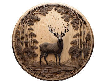 3D Illusion Stag | Laser Engraving File PNG | Lightburn File | Stag 01
