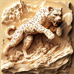 3D Illusion Snow Leopard 01 | Laser Engraving File JPG | Lightburn File |