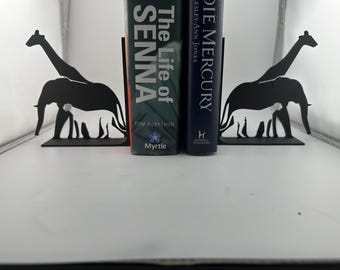 Bookends, 3 Animals. Giraffe/Elephant/Cheetah. Pair or single bookend, available in a range of colours. Silhouette