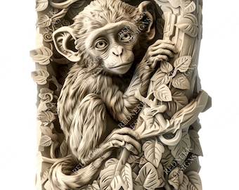 3D Illusion Baby Monkey 04 | Laser Engraving File JPG | Lightburn File | Cute Baby Monkey 04