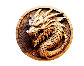 Drago illusione 3D / File incisione laser PNG / File Lightburn / Drago 04