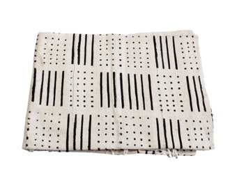 Black and Off White Bogolan Mudcloth Fabric