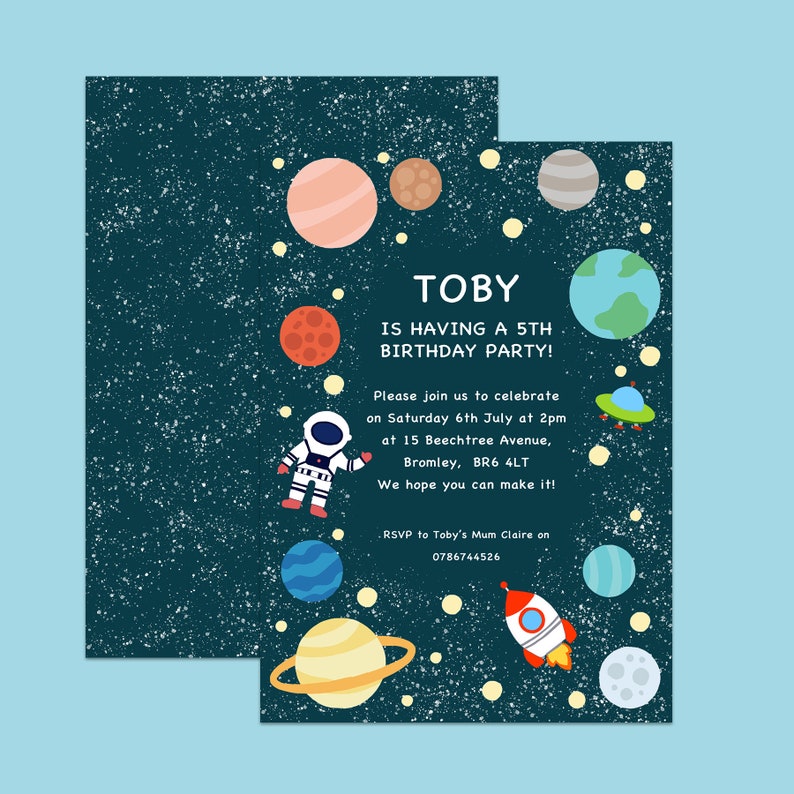 Space Themed Birthday Party Invitation Party Invitations for - Etsy UK