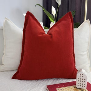 Cosy Cotton Linen Red Cushion Cover Christmas Decor Red Pillow Cover, Modern Throw Pillow Cover Lumbar (All Sizes)