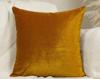 Housse de coussin de luxe en velours moutarde Housse de coussin décorative moutarde lombaire (toutes les tailles)