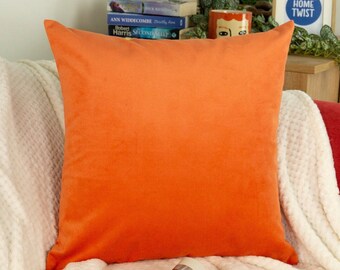 Housse de coussin en velours orange vif Housse de coussin décorative orange (toutes les tailles)