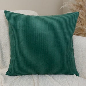 Housse de coussin en velours côtelé extra doux vert émeraude Housse de coussin rayée verte (toutes tailles personnalisées)