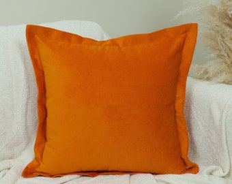 Housse de coussin en velours orange brûlé, housse de coussin orange style oxford, décoration d'intérieur moderne (toutes les tailles personnalisées)