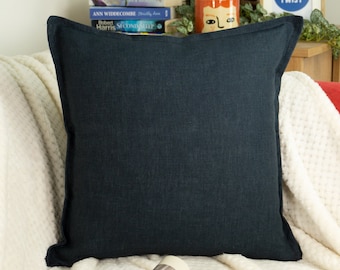 Natural Linen Dark Blue Cushion Cover Scatter Home Decor Linen Throw Pillow Cover (All Sizes)