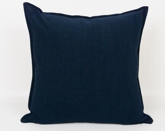 Cotton Linen Dark Blue Cushion Cover, Dark Navy Blue Pillow Cover, Home Gifts for Decor 18 x18 inches I Navy Blue