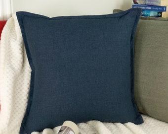 Natural Linen Navy Blue Cushion Cover Scatter Home Decor Pillow Linen Navy Blue Pillow Cover (All Sizes)