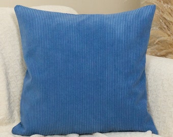 Housse de coussin en velours côtelé extra doux bleu sarcelle Coussin rayé bleu ciel (toutes les tailles)