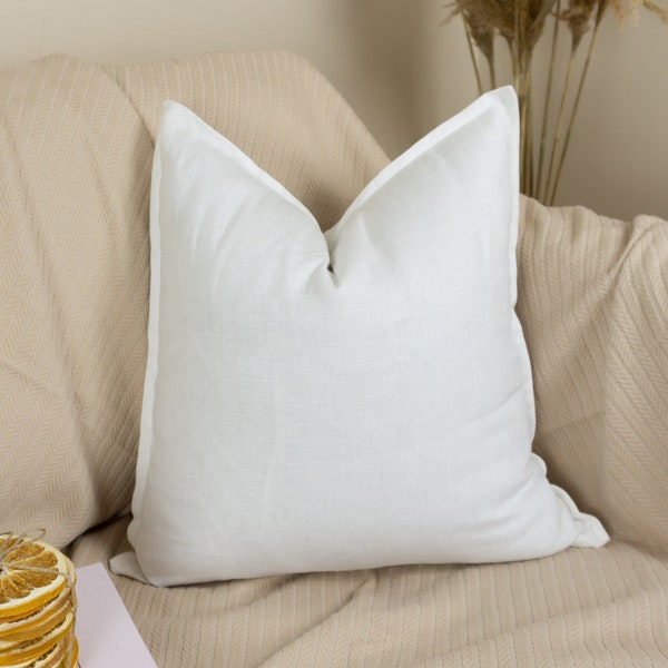 Natural Cotton Linen White Cushion Cover, White Linen Throw Pillow Cover(All Sizes)