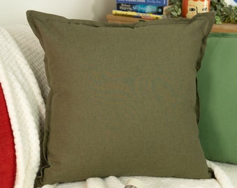 Natural Linen Moss Green Cushion Cover, Olive Green Linen Pillow Cover, 45x45 - 50x50cm