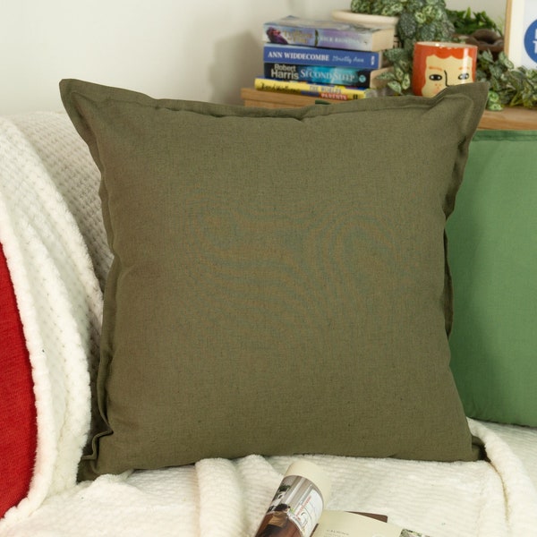 Natural Linen Moss Green Cushion Cover, Olive Green Linen Pillow Cover, 45x45 - 50x50cm