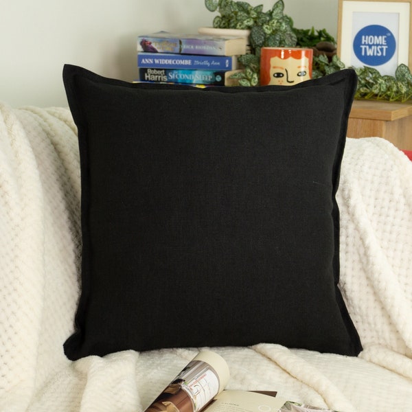 Natural Linen Black Cushion Cover, Dark Linen Throw Pillow Cover 45x45cm , 18x18Inches