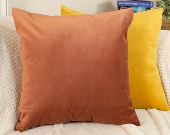 Housse de coussin rose saumon en velours en peluche, housse de coussin en velours orange brûlé, housse d’oreiller rose