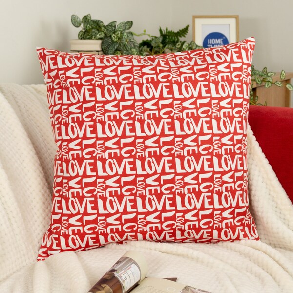 Linen Love Cushion Cover, Valentines Day Gift Pillow Cover, Gift for her.