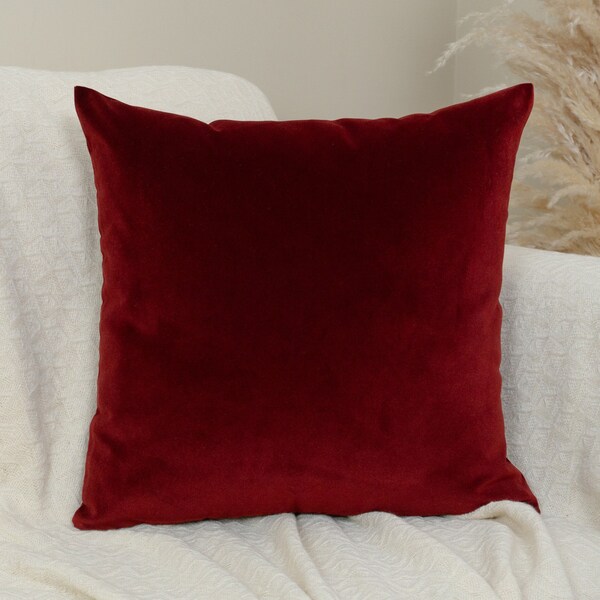 Velvet Wine Red Cushion Cover Burgundy Pillow Cover Wine Red Christmas Cushion Home Decor (All Sizes)