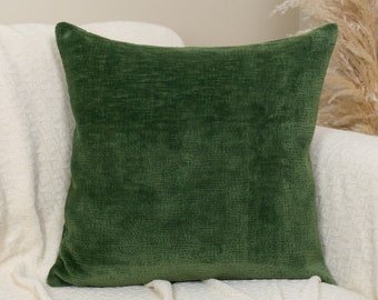 Peluche peluche bouclée vert foncé, housse de coussin, canapé décoratif, housses de coussin et de lit (toutes tailles personnalisées)