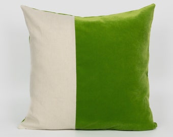 Colourblock Velvet Cushion Cover Apple Green Velvet Cozy Linen Colorblock Cushion Cover Modern Home Decor Pillow Covers (All Sizes)