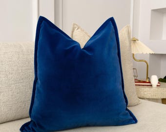 Cotton Velvet Navy Blue Cushion Covers - Dark Blue Throw Pillow Cover Home Decor Lumbar (All Sizes)