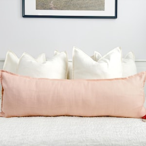 Housse de coussin lombaire extra longue en lin rose poudré, taie d'oreiller rose (toutes les tailles)