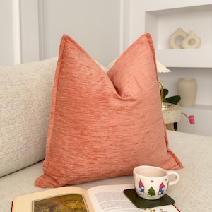 Chenille Velvet Salmon Pink Cushion Cover Decorative Salmon Pink Throw pillow Cover (All Sizes)