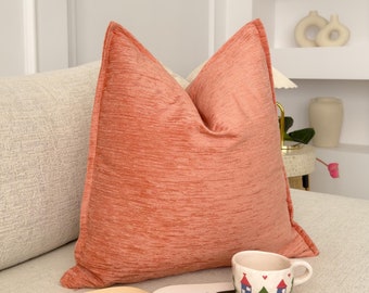 Chenille Velvet Salmon Pink Cushion Cover Decorative Salmon Pink Throw pillow Cover (All Sizes)