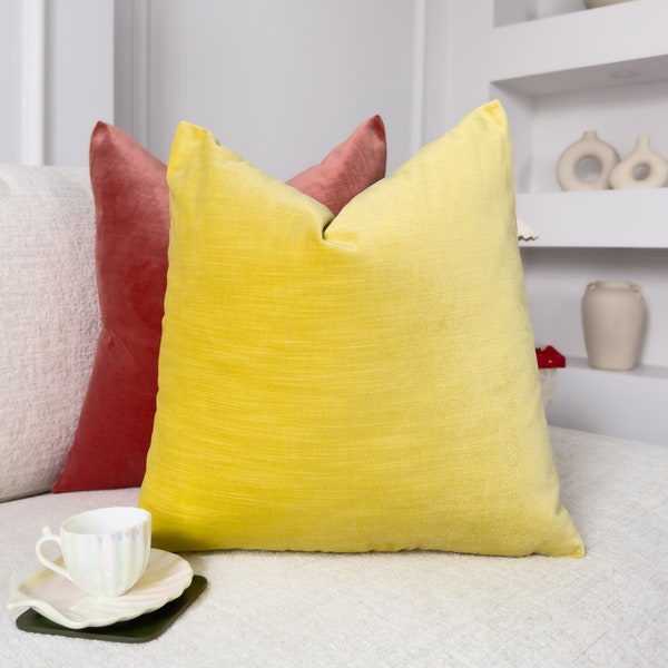 Velvet Lemon Yellow Cushion Cover I Yellow Plus Velvet Throw Pillow, Home Sofa Decor 45x45cm