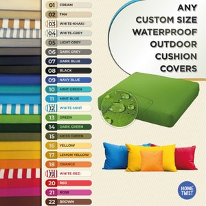 Outdoor Water Resist Patio Pillow Covers, Garden Patio Cushion Covers, Outdoor Bench Pillow Covers, (22 Colours) Cover Only