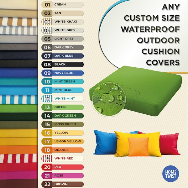 Outdoor Water Resist Patio Pillow Covers, Garden Patio Cushion Covers, Outdoor Bench Pillow Covers, (22 Colours) Cover Only