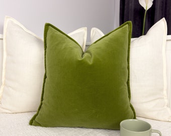 Velvet Moss Green Cushion Cover Decorative Green Throw Pillow Cover, Moss Green Velvet Cushion Cover Lumbar Pillow Custom