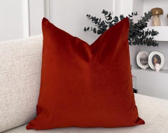 Housse de coussin velours rouge rouille Housse de coussin brique (toutes les tailles)