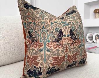 William Morris Cushion Cover: Brother Rabbit with Terracotta Velvet Back All Sizes