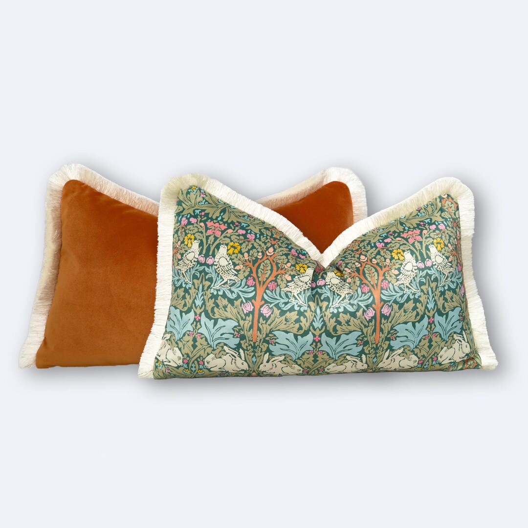 William Morris Brer Rabbit Lumbar Cushion Cover Velvet Terracotta Back ...