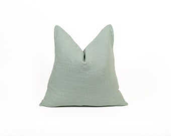 Housse de coussin en lin naturel, vert menthe, taies de coussins en lin vert menthe dispersés (toutes les tailles)