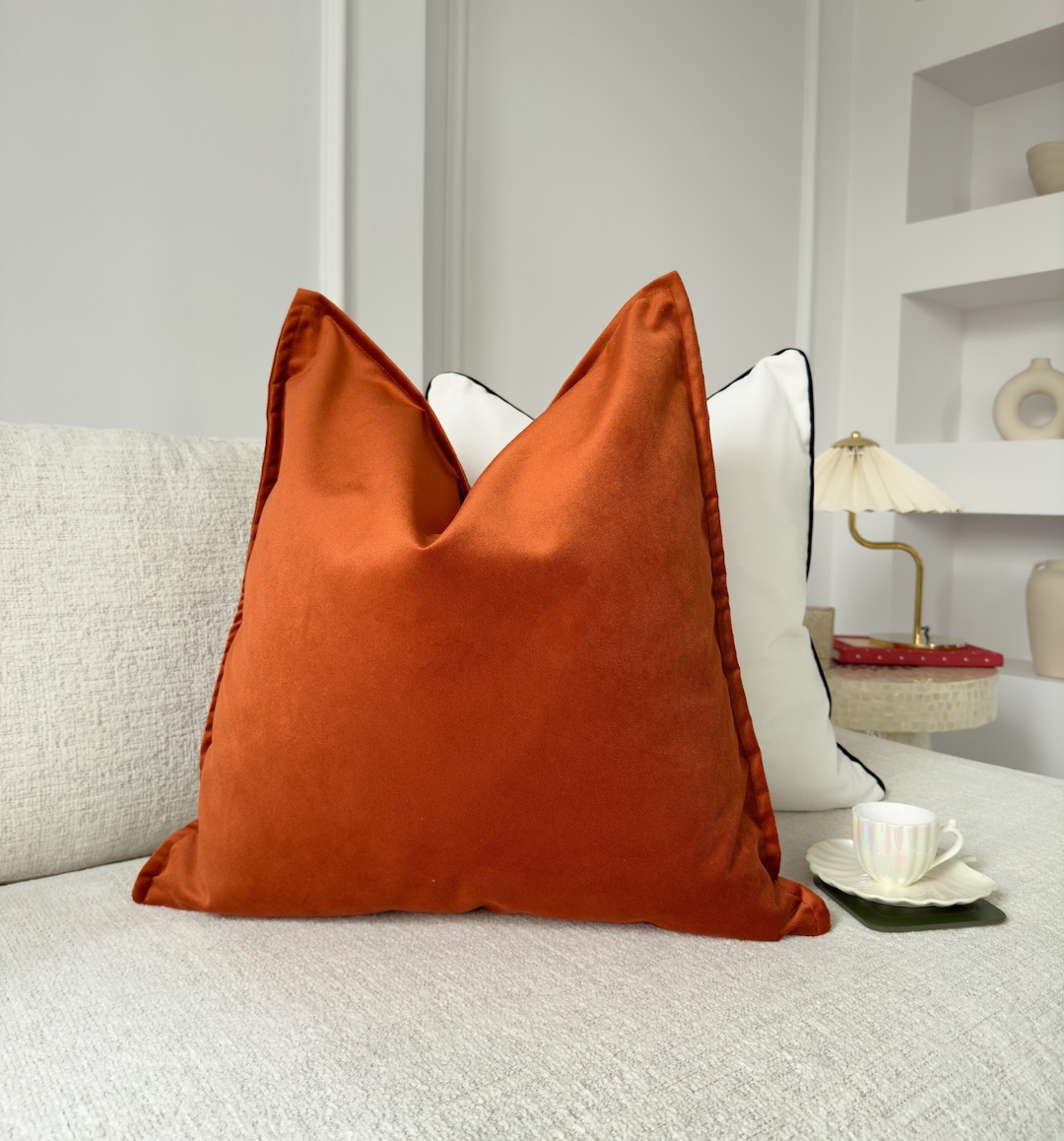 Velvet Flanged Terracotta Cushion Cover Scatter Rust Pillow Cover
