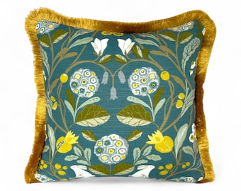Floral Art Deco Cushion Cover with Fringe; Forester Rabbit Cushion Mid Century Designer Throw Pillow Cover (All Sizes)