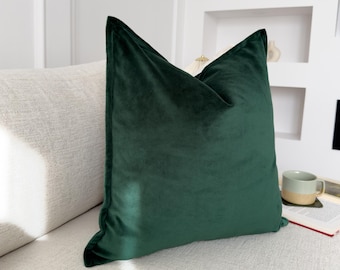 Cotton Velvet Green Cushion Cover Decorative Emerald Green Accent Pillow Cover Lumbar (All Sizes)
