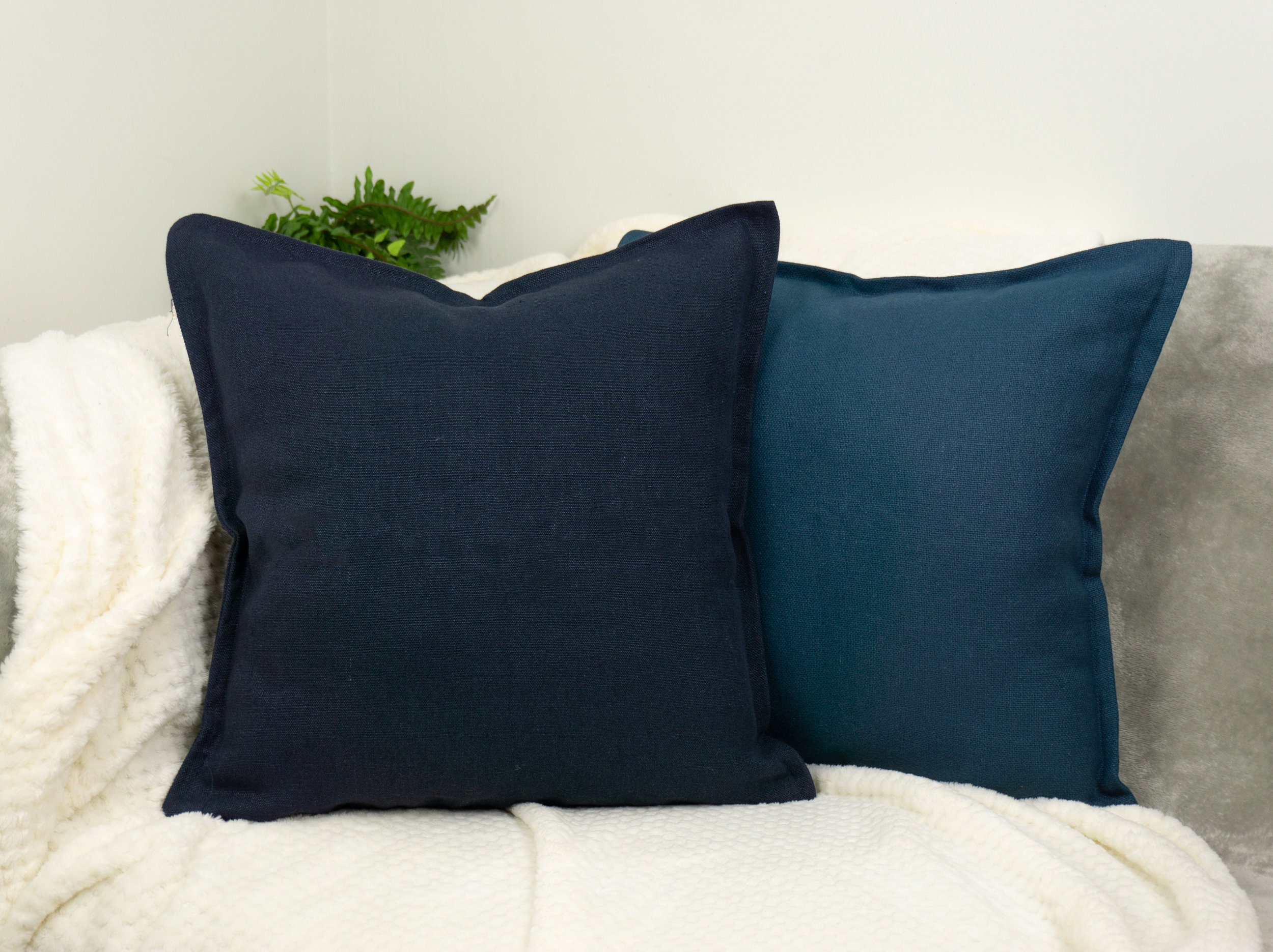 100% Cotton Linen Dark Blue Cushion Covers I Dark Blue Linen | Etsy