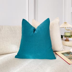 Cotton Linen Teal Blue Cushion Cover Scatter Home Decor Green Throw Pillow Cover Lumbar (All Sizes)