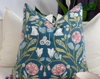 Floral Art Deco Cushion Cover; Forester Rabbit Cushion Mid Century Designer Throw Pillow Cover (All Sizes)