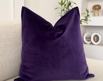 Cotton Velvet Aubergine Cushion Cover; Deep Purple Pillow Cover (All Sizes)